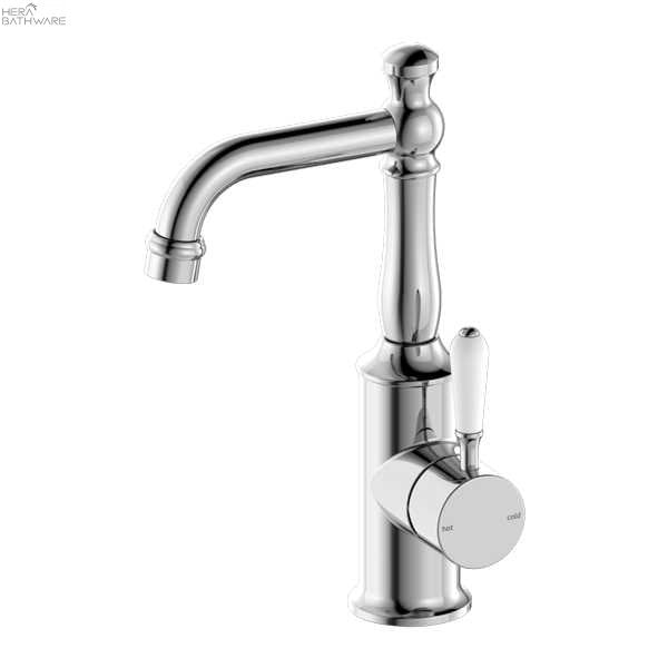 YORK Basin Mixer Hook Spout - Hera BathwareChromeWhite Porcelain