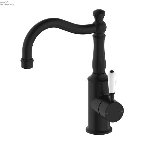 YORK Basin Mixer Hook Spout - Hera BathwareMatte BlackWhite Porcelain