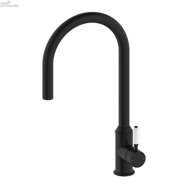 YORK Pull Out Sink Mixer with Vegie Spray - Hera BathwareMatte BlackWhite Porcelain