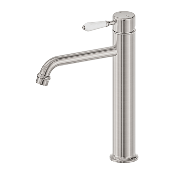 York Straight Tall Basin Mixer - Hera BathwareBrushed NickelWhite Porcelain