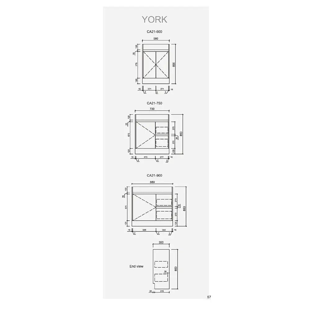 York Timber Slim Look Free Standing Drawers on Right/Left - 750mm - Hera BathwareCabinet OnlyDrawers on Left