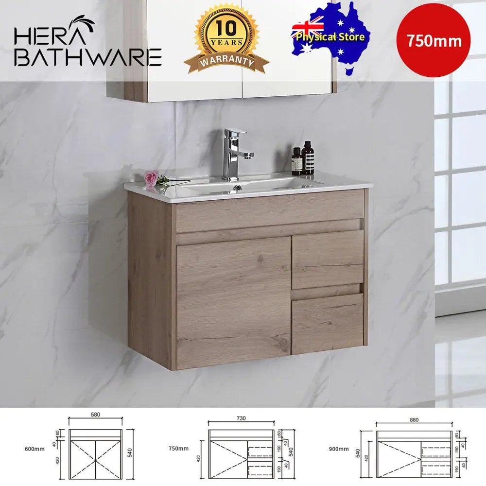 York Timber Slim Look Wall Hung Drawers on Left/Right - 750mm - Hera BathwareCabinet OnlyDrawers on Left