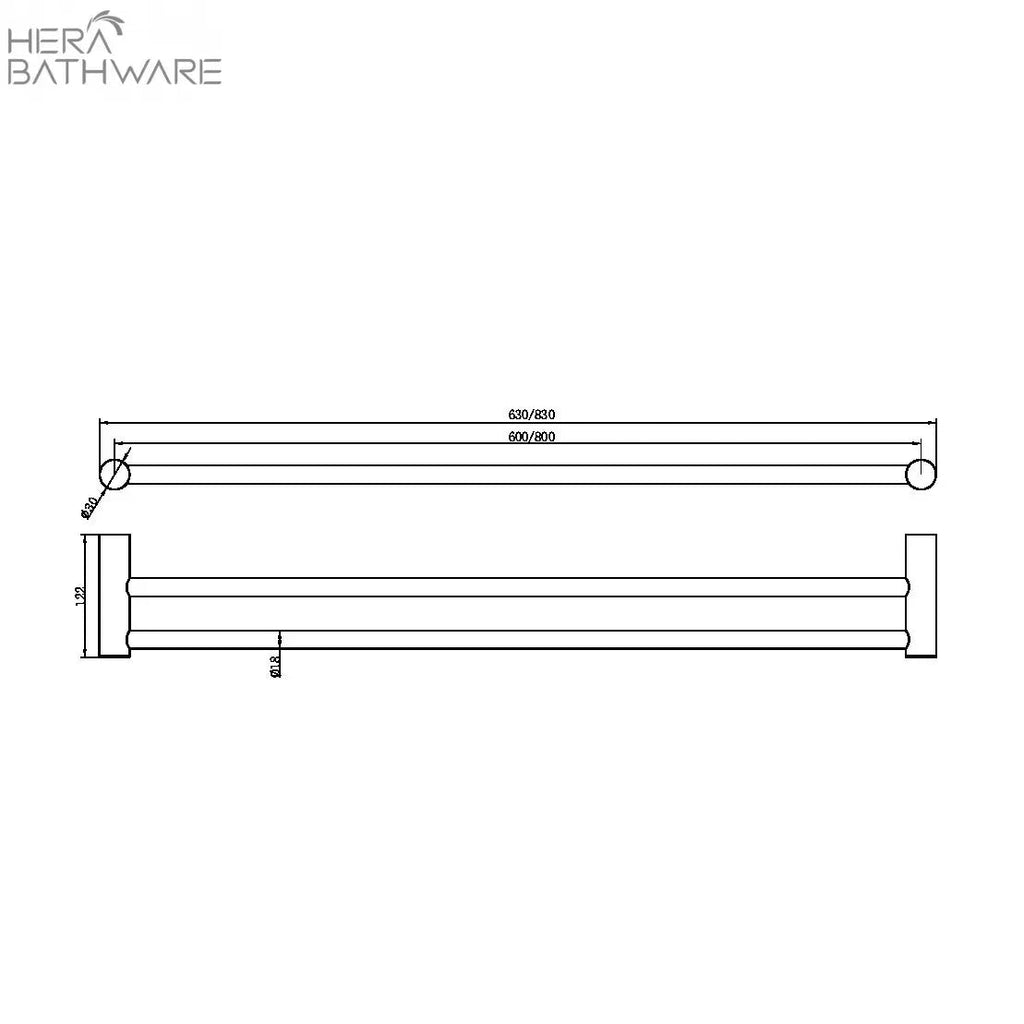Zen SS316L 600mm Outdoor Towel Rail - Hera BathwareDouble Towel RailsBrushed Nickel