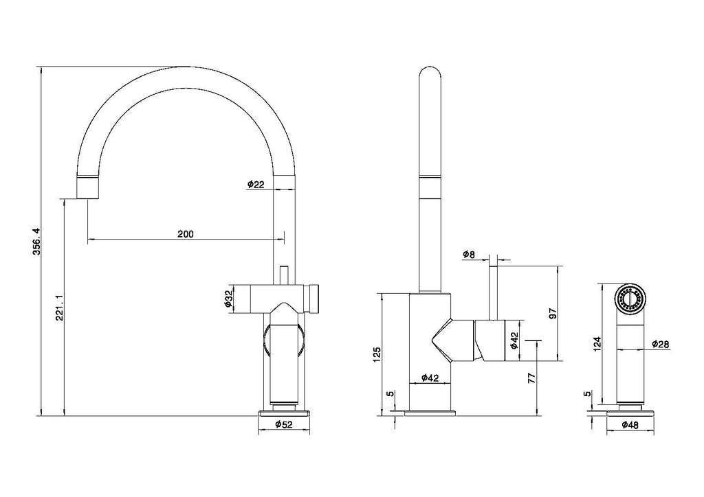 Zen SS316L Outdoor Kitchen Mixer With Hand Spray - Hera BathwareGraphite