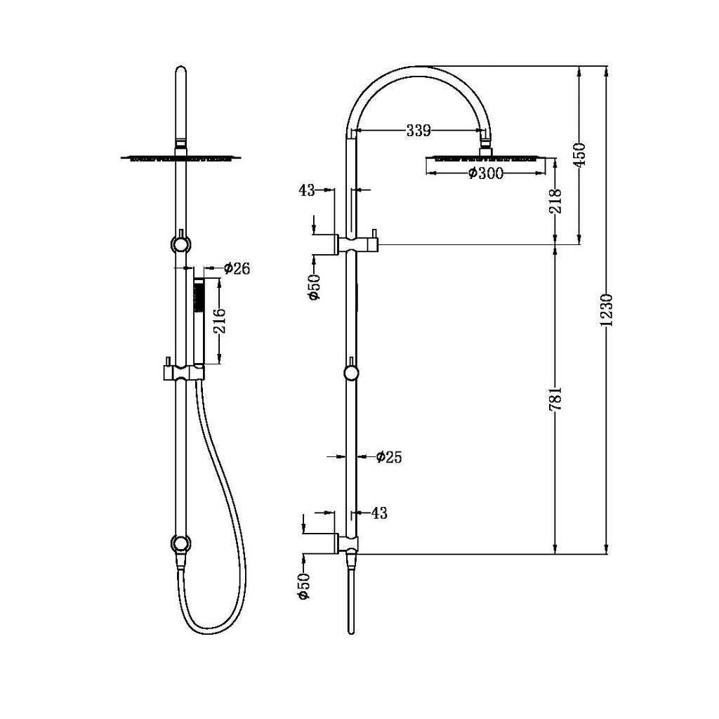 Zen SS316L Outdoor Twin Shower With Outdoor Shower Hose - Hera BathwareBrushed Gold