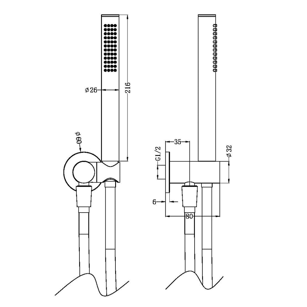 Zen SS316L Shower On Bracket With Outdoor Shower Hose - Hera BathwareBrushed Gold