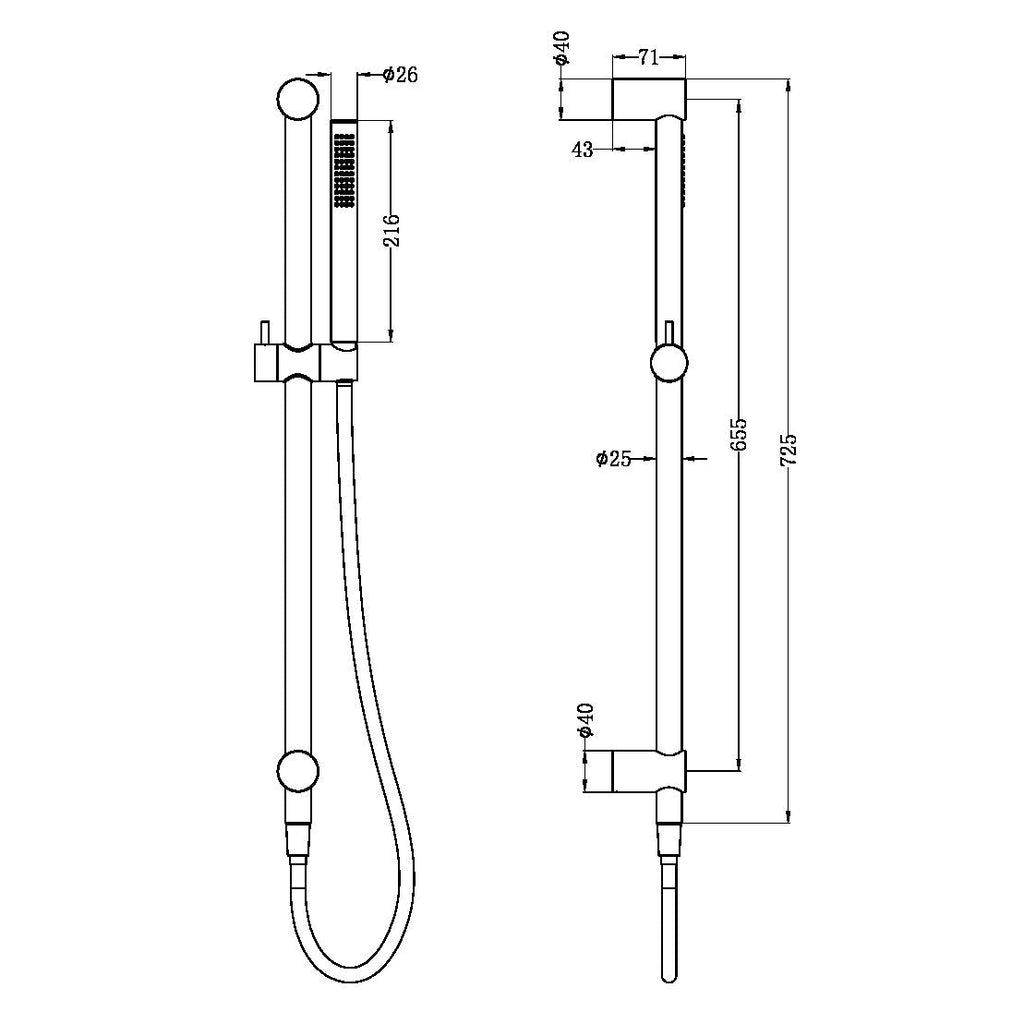 Zen SS316L Shower Rail With Outdoor Shower Hose - Hera BathwareBrushed Gold