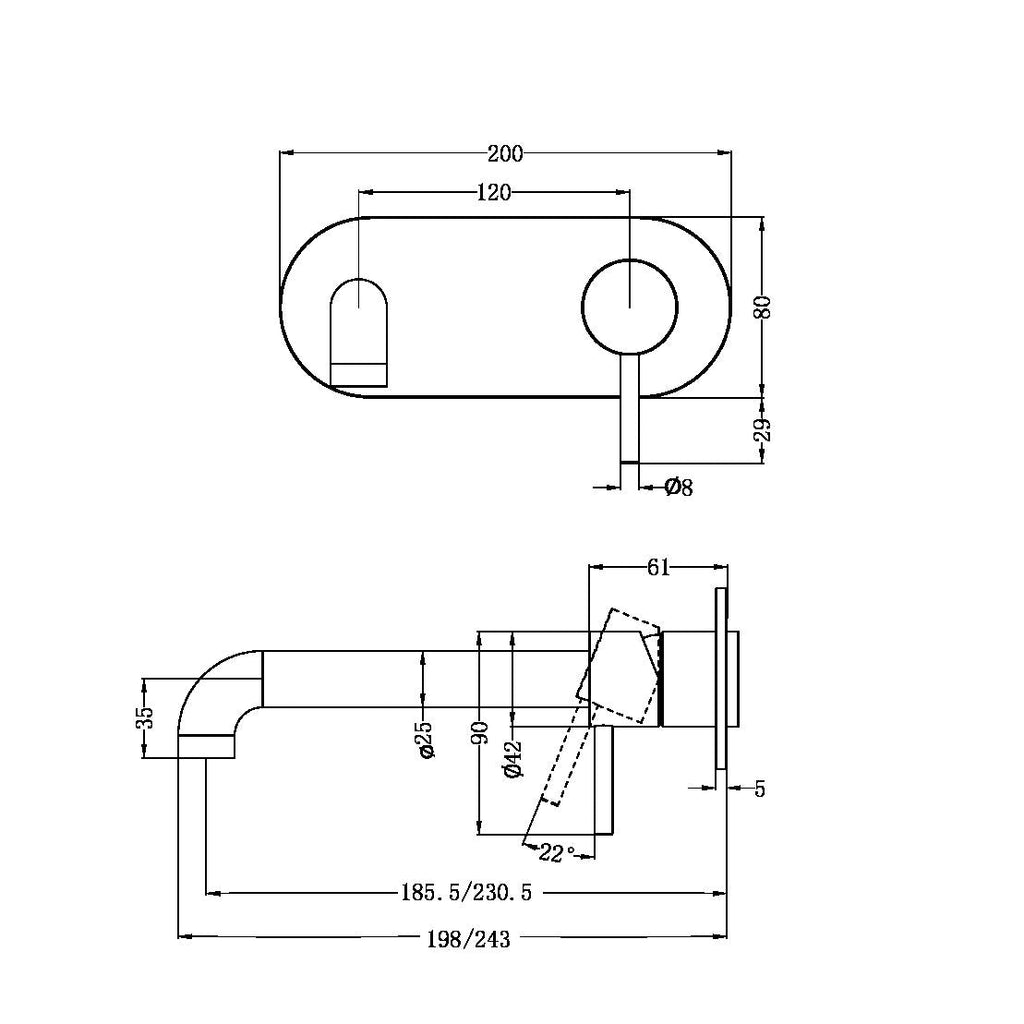 Zen SS316L Wall Basin/Bath Mixer 185mm/230mm Spout(Trim Kits Only) - Hera BathwareBrushed Gold185mm