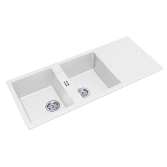 Hera Bathware 1160*500*200mm White Granite Quartz Stone Kitchen Sink Double Bowls Drainboard Top/Undermount  at Hera Bathware