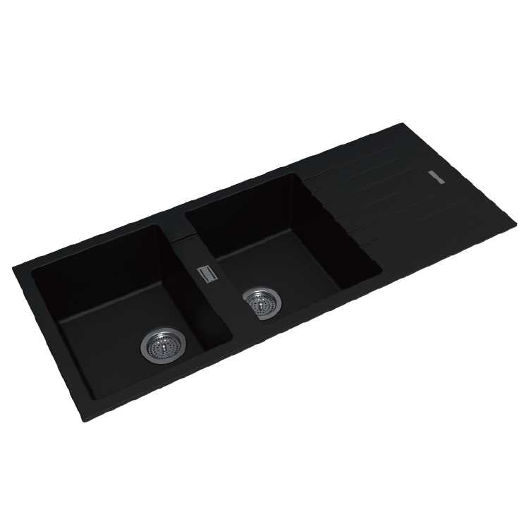 1160*500*200mm White Granite Quartz Stone Kitchen Sink Double Bowls Drainboard Top/Undermount - Hera BathwareBlack Granite Quartz Stone