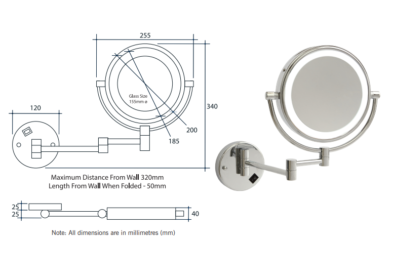 Thermogroup Magnification 1&5 Times Mirror with Cool Light 474.05 at Hera Bathware