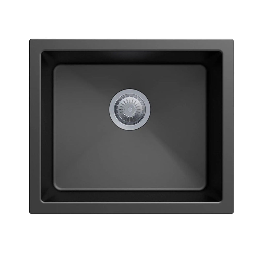 533mm Concrete Grey Single Bowl Granite Kitchen/Laundry Sink Top/Flush/Under Mount - Hera BathwareBlack Granite Quartz Stone