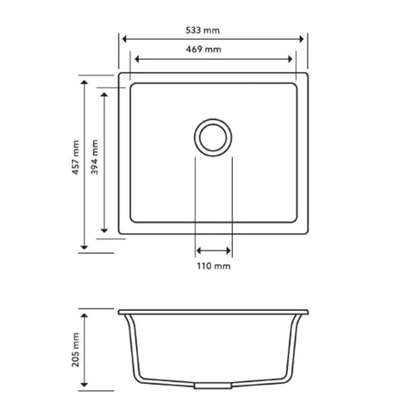 533mm Concrete Grey Single Bowl Granite Kitchen/Laundry Sink Top/Flush/Under Mount - Hera BathwareWhite Granite Quartz Stone