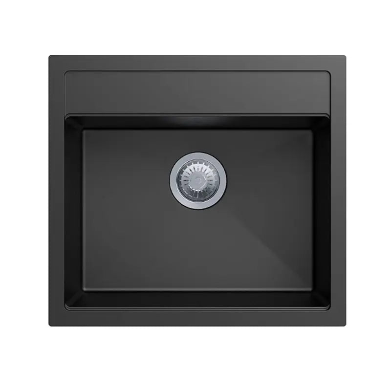 560mm Single Bowl Granite Top/Flush/Under Mount Kitchen/Laundry Sink - Hera BathwareBlack Granite Quartz Stone