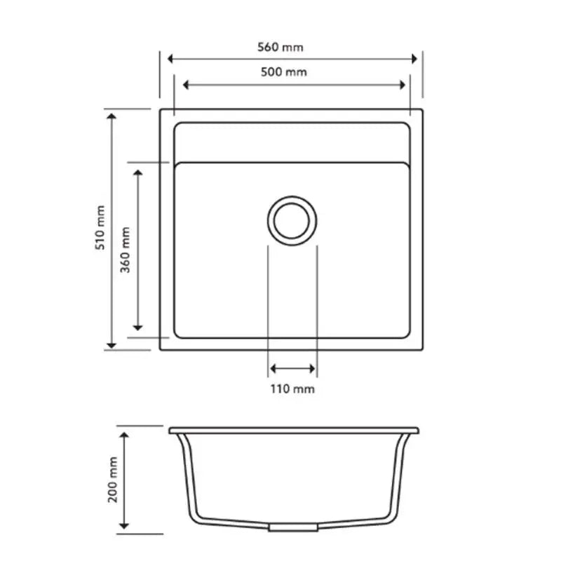 560mm Single Bowl Granite Top/Flush/Under Mount Kitchen/Laundry Sink - Hera BathwareWhite Granite Quartz Stone