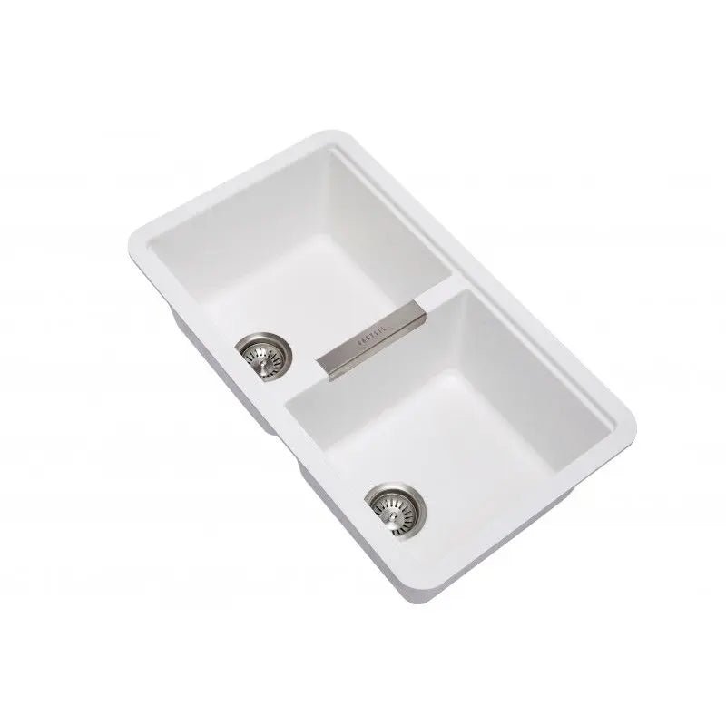 824mm Double Bowls Granite Undermount Kitchen Sink - Hera BathwareWhite Granite Quartz Stone