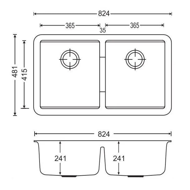 824mm Double Bowls Granite Undermount Kitchen Sink - Hera BathwareWhite Granite Quartz Stone