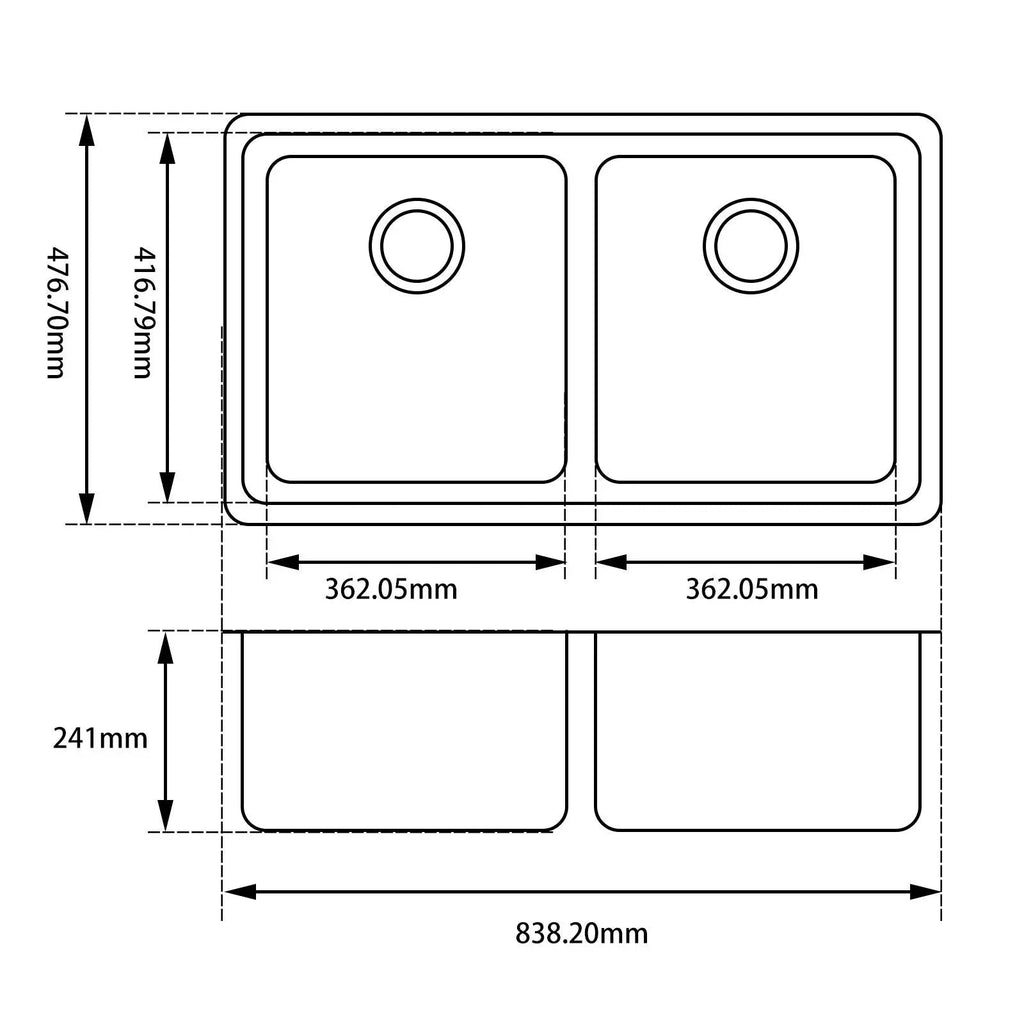 838mm Black Kitchen Sink Granite Stone Under Mount Double Bowls - Hera BathwareBlack