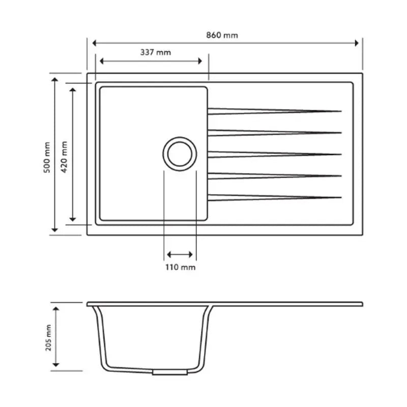 Hera Bathware 860mm Single Bowl With Drainer Board Granite Kitchen Sink Top/Flush/Under Mount 847.00 at Hera Bathware