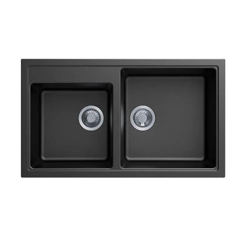 860mm Double Bowl Granite Kitchen Sink Top/Flush/Under Mount - Hera BathwareBlack Granite Quartz Stone