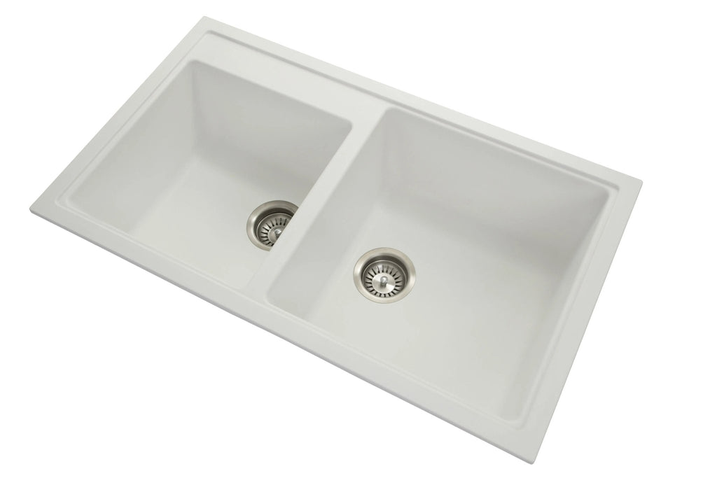 860mm Double Bowl Granite Kitchen Sink Top/Flush/Under Mount - Hera BathwareWhite Granite Quartz Stone