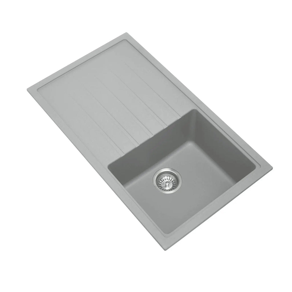 860mm Single Bowl With Drainer Board Granite Kitchen Sink Top/Flush/Under Mount - Hera BathwareConcrete Granite Quartz Stone