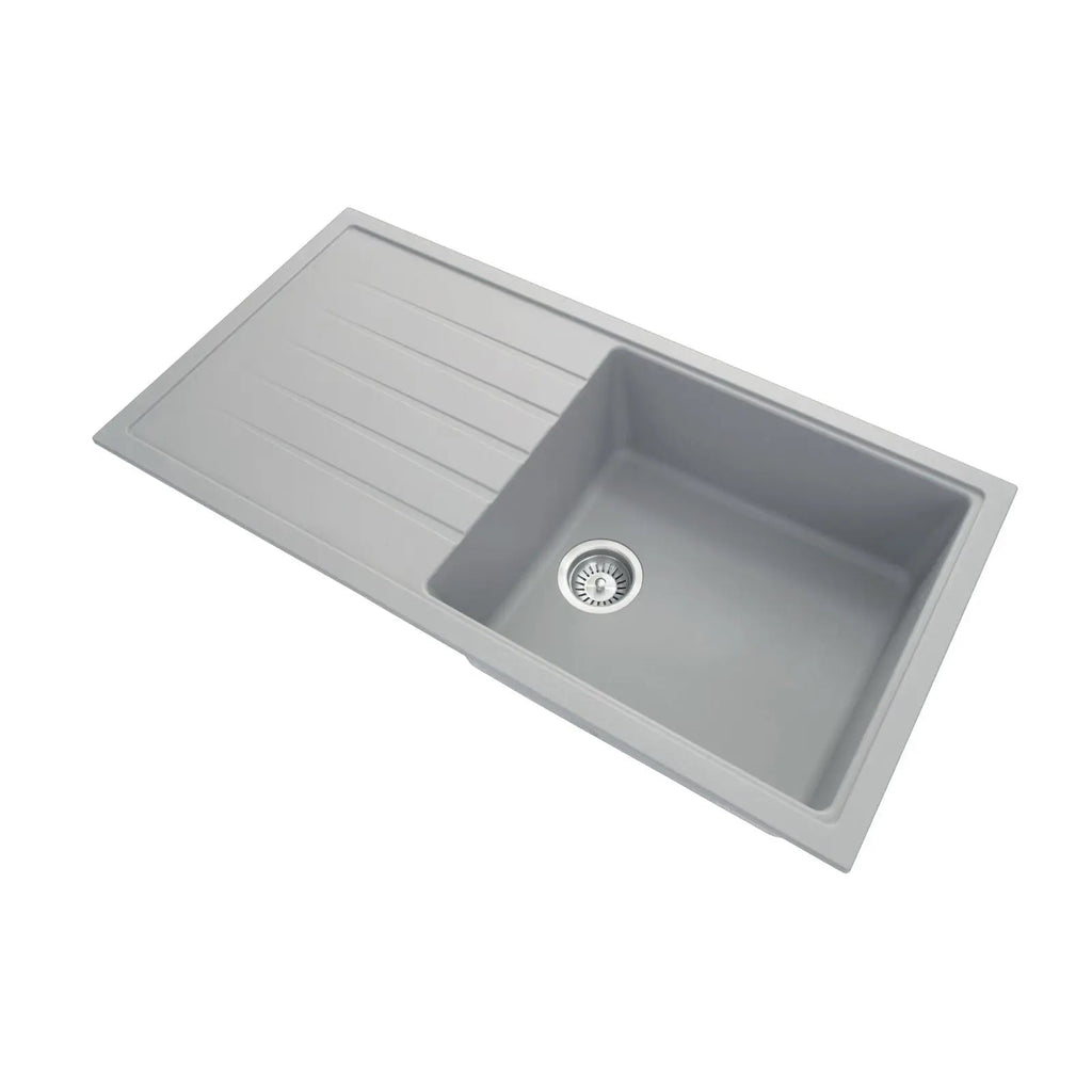 860mm Single Bowl With Drainer Board Granite Kitchen Sink Top/Flush/Under Mount - Hera BathwareConcrete Granite Quartz Stone
