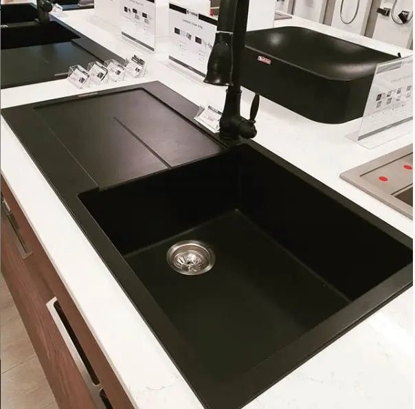 860mm Single Bowl With Drainer Board Granite Kitchen Sink Top/Flush/Under Mount - Hera BathwareWhite Granite Quartz Stone