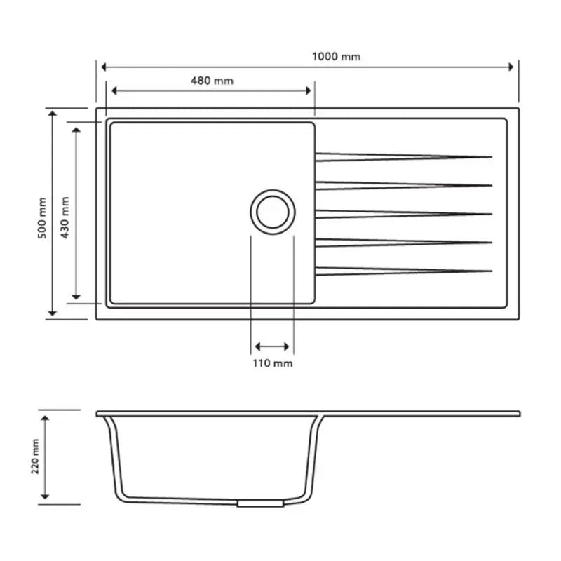 860mm Single Bowl With Drainer Board Granite Kitchen Sink Top/Flush/Under Mount - Hera BathwareWhite Granite Quartz Stone