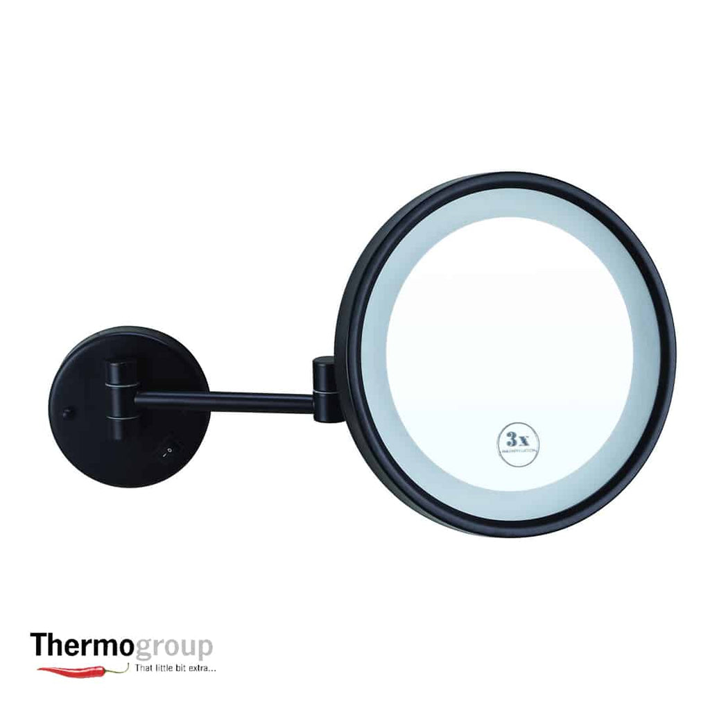 Thermogroup Magnification 3 Times Mirror Matt Black with Cool Light 451.25 at Hera Bathware
