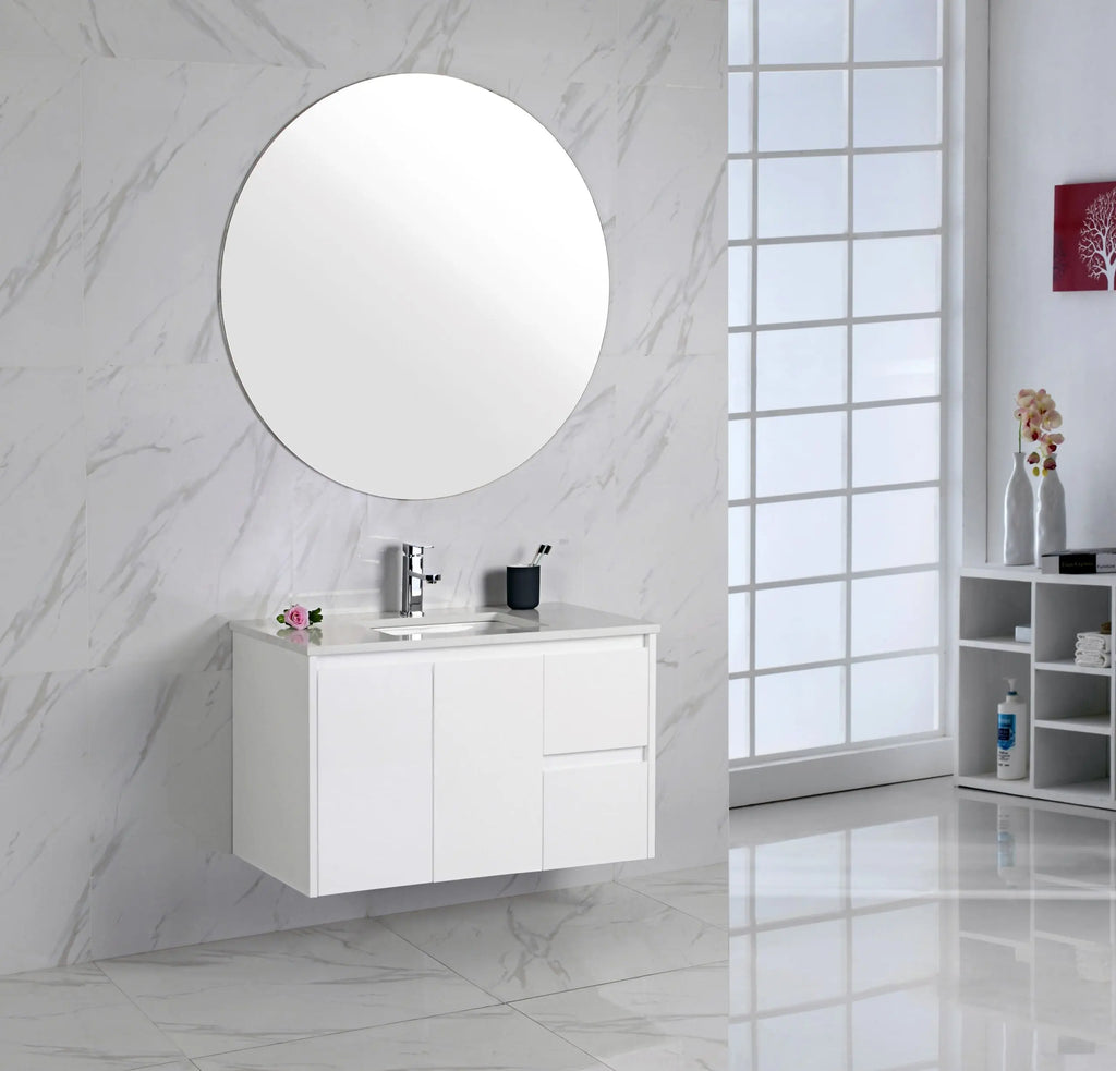 Aulic Alice Gloss White Wall Hung Vanity - 900mm Drawers on RIGHT  at Hera Bathware