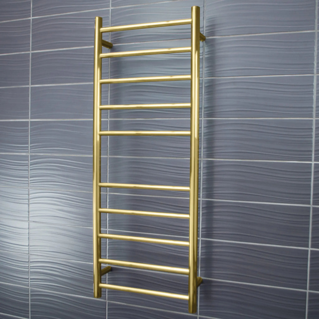 Radiant BRUSHED GOLD Heated Ladder Towel Rails (240V) 670.50 at Hera Bathware
