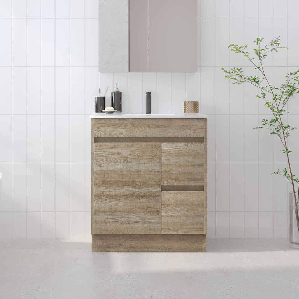 Louis Marco Bellay Free Standing Timber Look Vanity 750mm Drawers on Right  at Hera Bathware