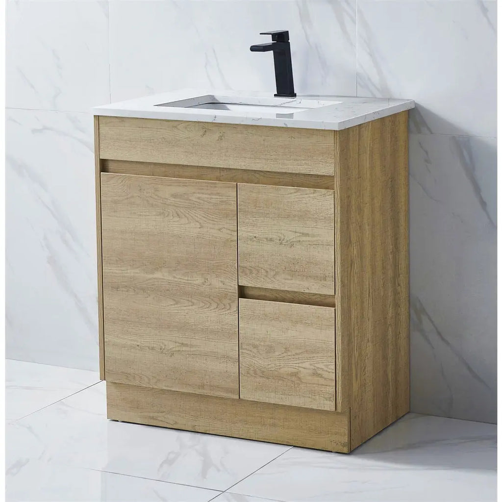 Louis Marco Bellay Free Standing Timber Look Vanity 750mm Drawers on Right  at Hera Bathware