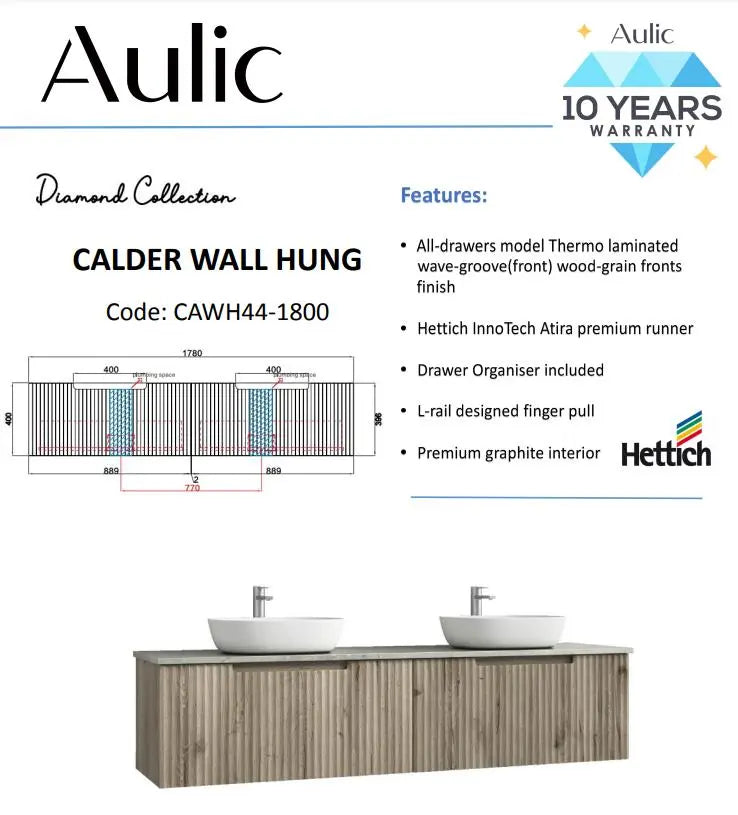Aulic Calder Wall Hung Vanity 1800mm  at Hera Bathware