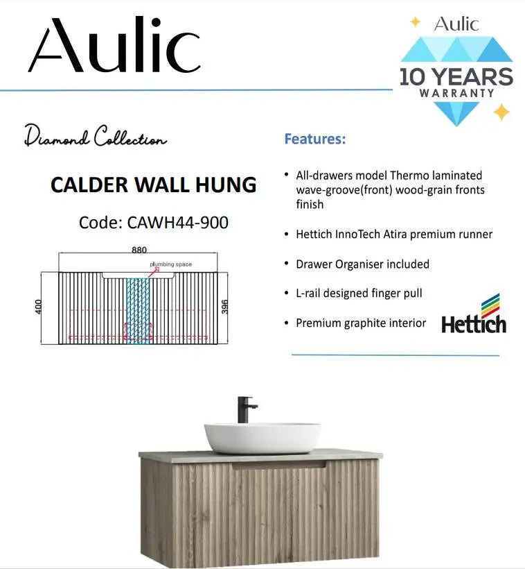 Aulic Calder Wall Hung Vanity 900mm  at Hera Bathware