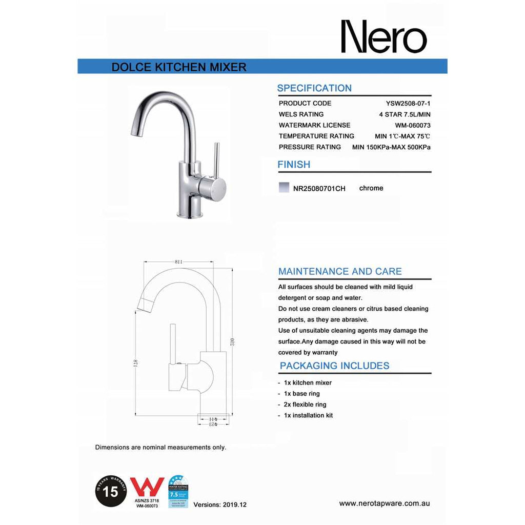 Nero DOLCE Swivel Basin Mixer - Chrome  at Hera Bathware