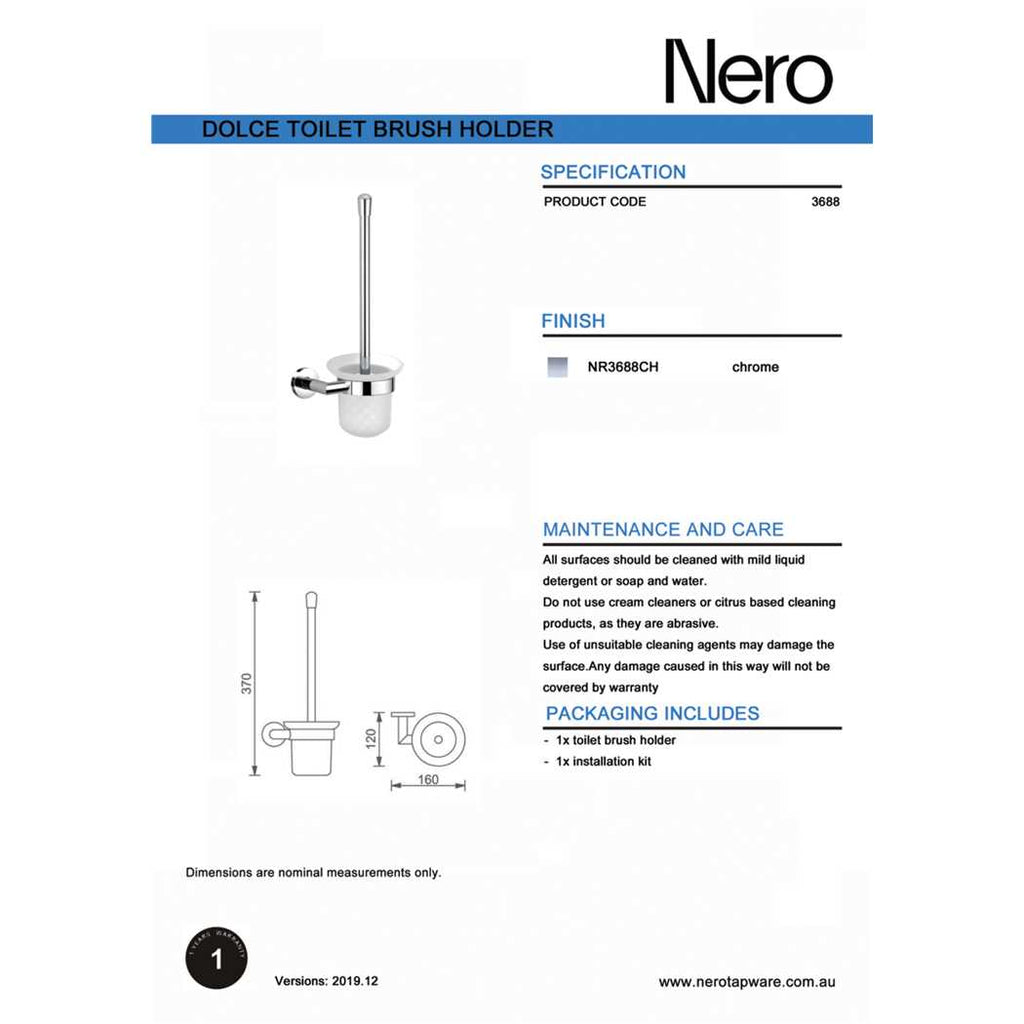 Nero DOLCE Toilet Brush Holder - Chrome  at Hera Bathware