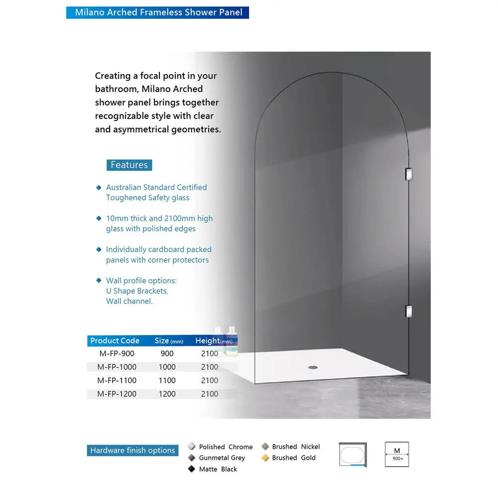 Convex Fully Frameless - Wall in Shower Fixed Panel (Glass Only)  at Hera Bathware