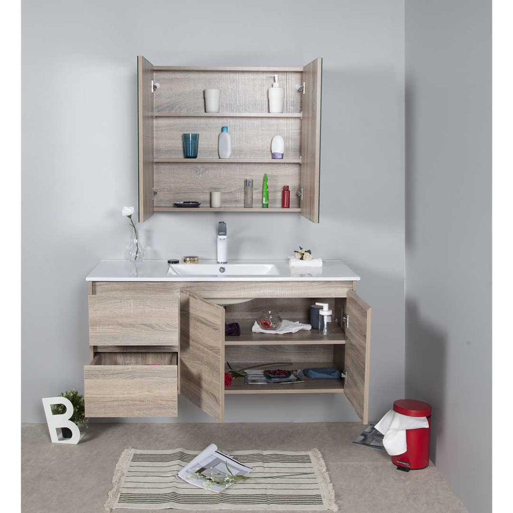 Aulic Grace Timber Look Wall Hung Vanity 900mm Drawers on Left  at Hera Bathware