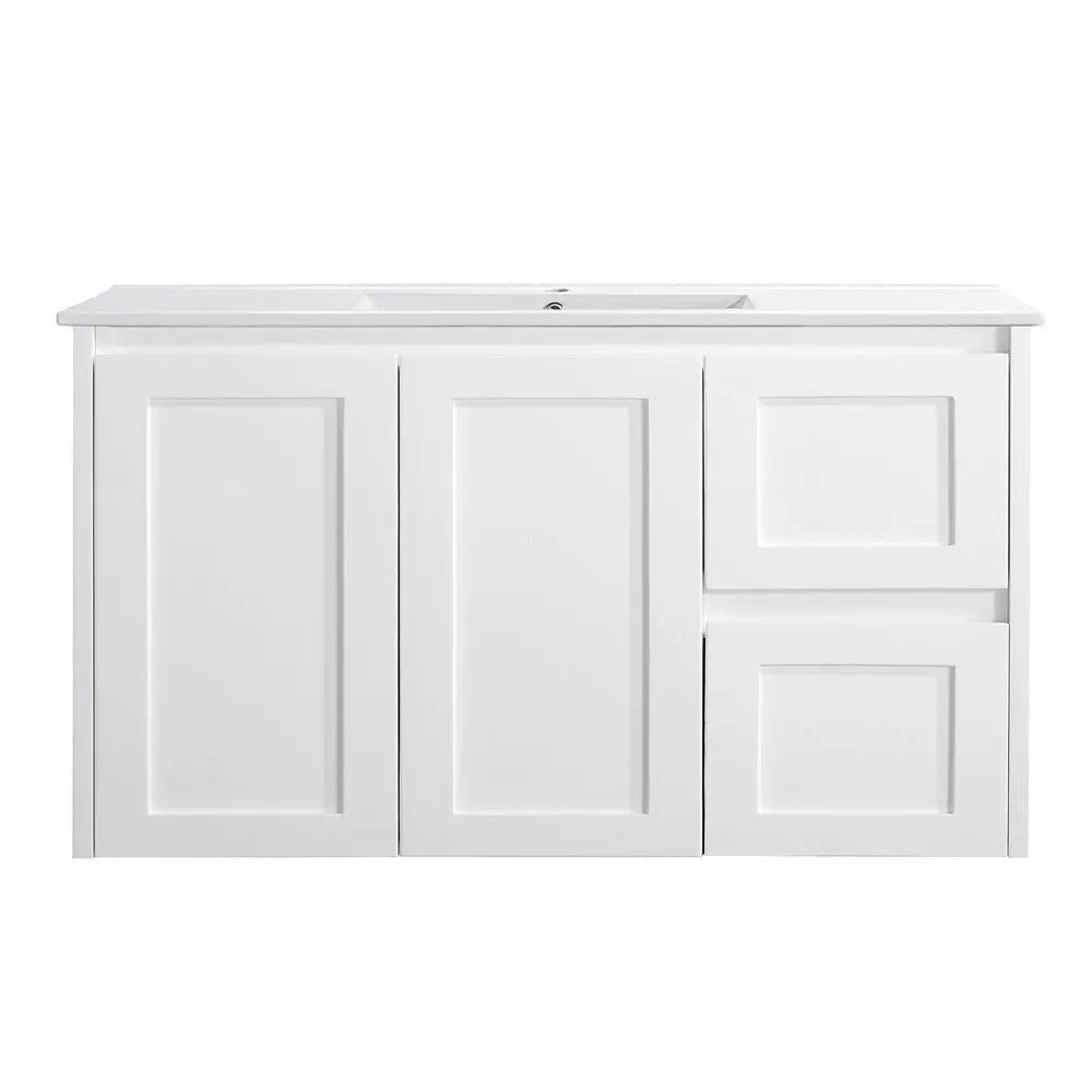 Hera Bathware Lori Gloss White Wall Hung Vanity with Drawers on Right - 900mm  at Hera Bathware