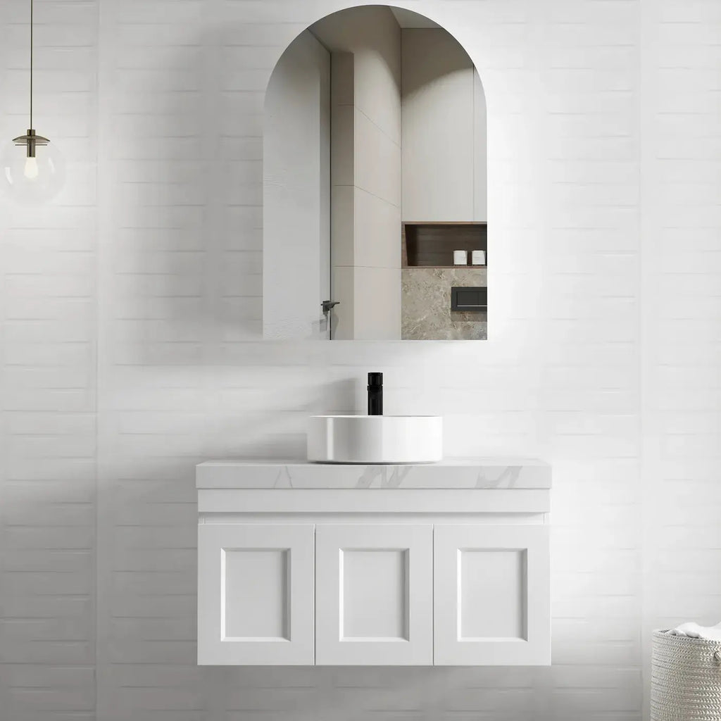 Hera Bathware Milan Satin White 900mm Wall Hung Vanity 840.46 at Hera Bathware