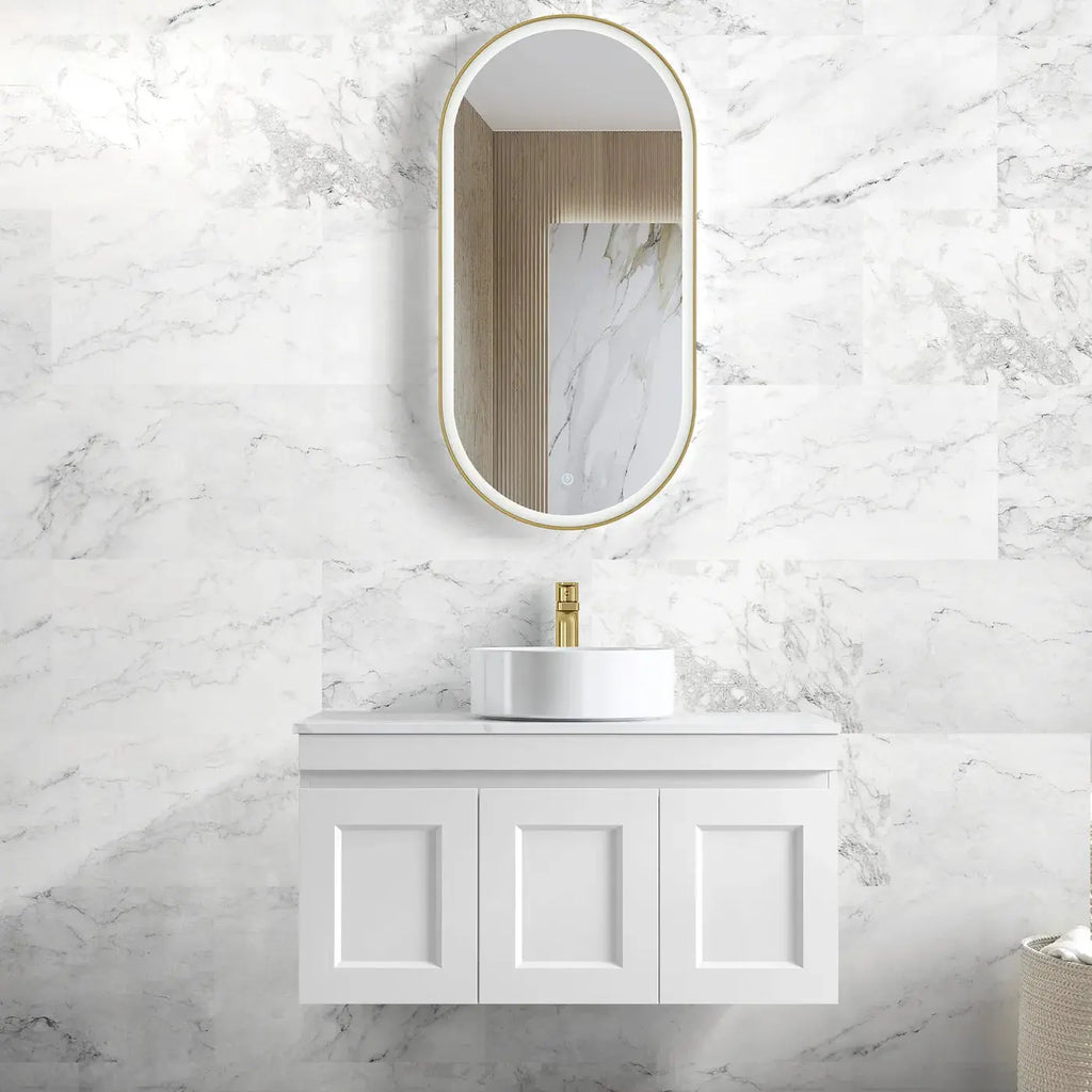 Hera Bathware Milan Satin White 900mm Wall Hung Vanity  at Hera Bathware
