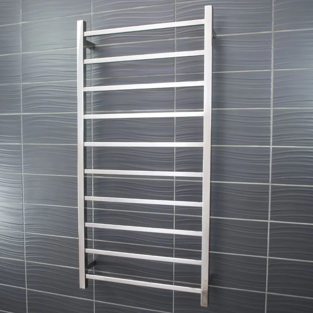 Ostar Mirror Brushed Heated Square Ladder Towel Rails (240V) 567.00 at Hera Bathware