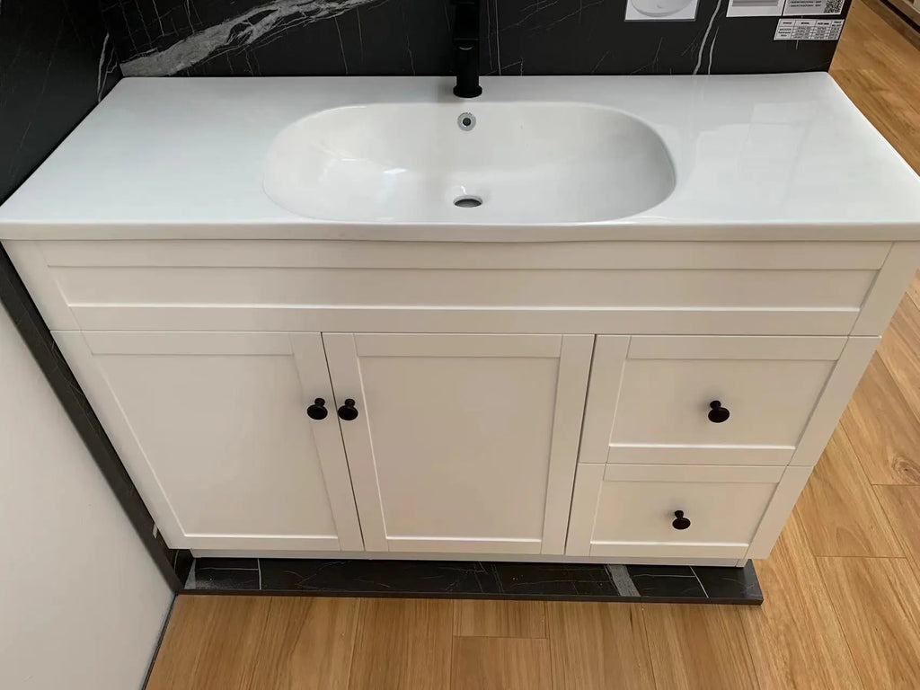 BNK Noble Free Standing 900mm Satin White Bathroom Cabinet  at Hera Bathware