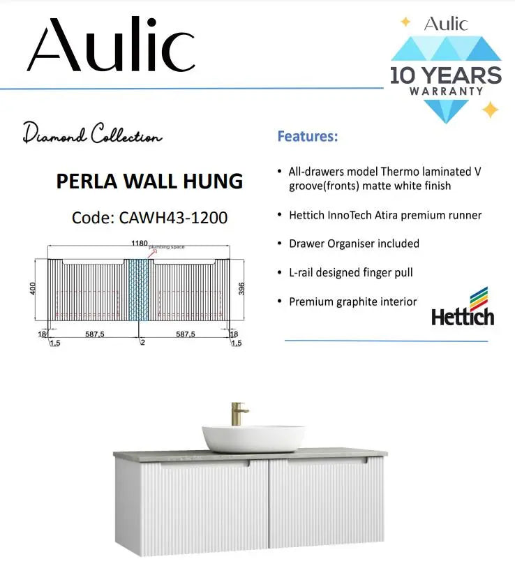 Perla Wall Hung Vanity 1200mm | CAWH43-1200 | 1302.72