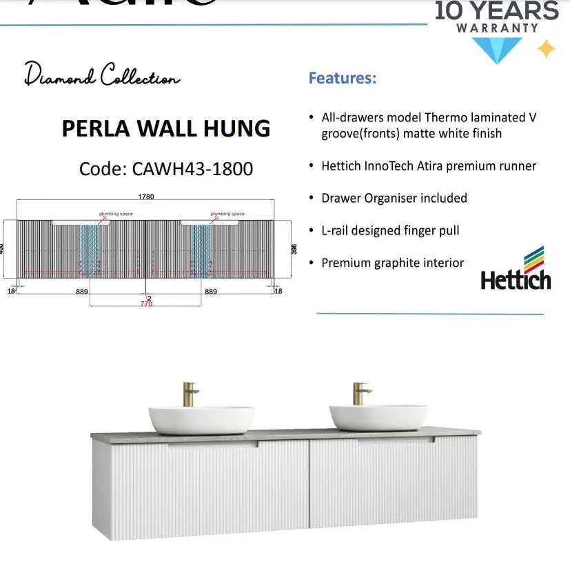 Perla Wall Hung Vanity 1800mm | CAWH43-1800 | 1999.215