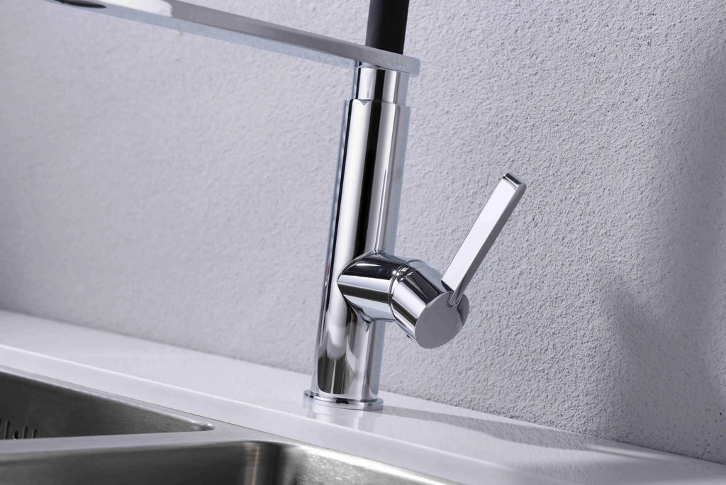 Nero RIT Pull-Out Kitchen Sink Mixer - Matte Black and Chrome  at Hera Bathware
