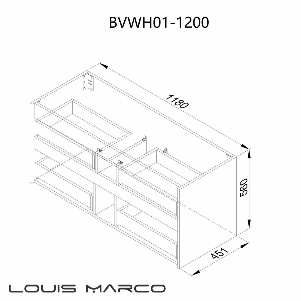 Louis Marco Venezia Timber Wall Hung Vanity 1200mm  at Hera Bathware