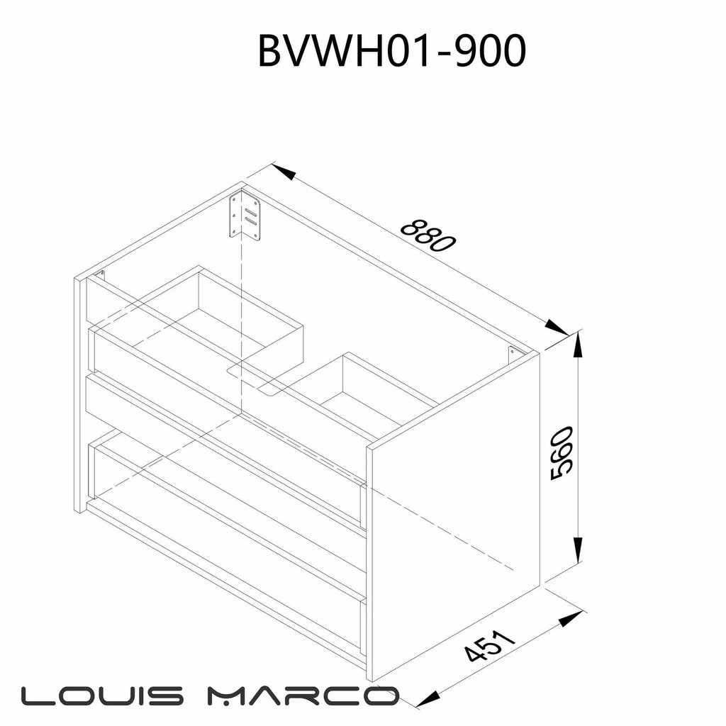 Louis Marco Venezia Timber Wall Hung Vanity 900mm  at Hera Bathware